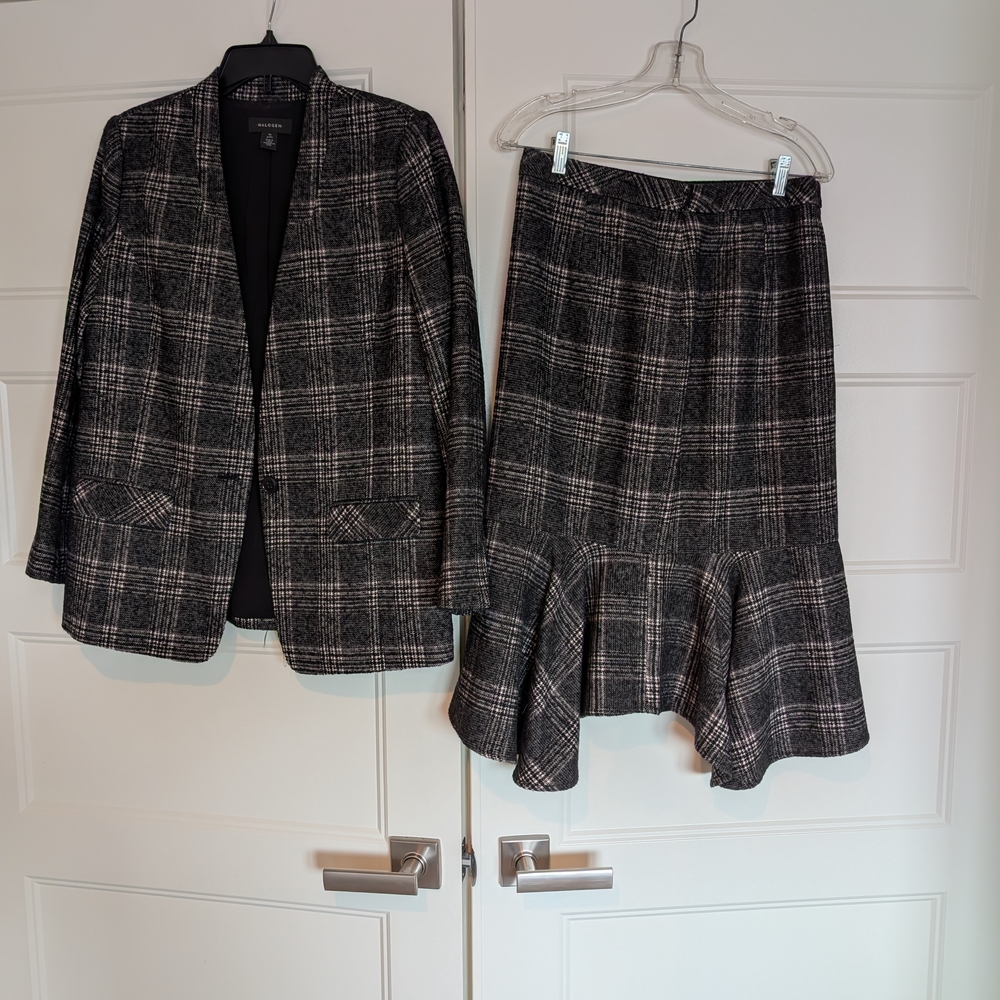 Halogen Black and White Plaid Blazer and Skirt Set